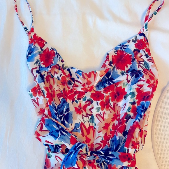 Beautiful bright floral & stripe lightweight cowl neck dress size L. - Picture 3 of 3